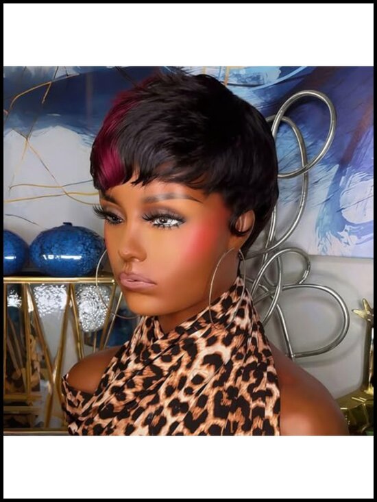 100% Human Hair Pixie Cut Wig Short Straight Glueless Wig with Adjustable Cap